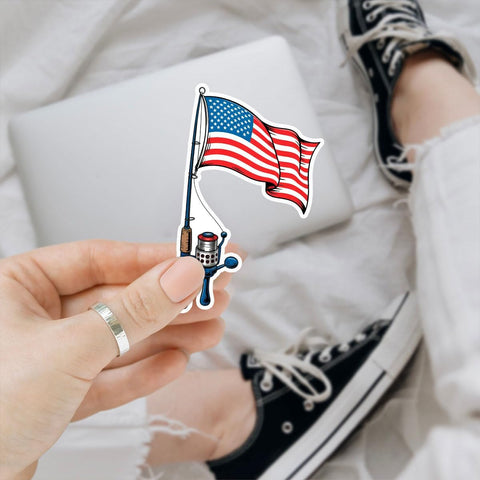 (3PCS) American Flag Fishing Rod Sticker, Patriotic Fishing Sticker for Laptop, Water Bottle, Car, Phone Case, Hard Hat Gift for Anglers & Fishermen 3 Inch
