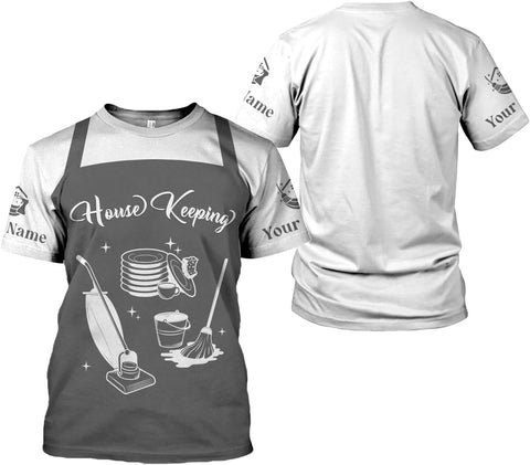 Personalized Housekeeping Shirts, Custom Cleaning Uniforms for Women 3D Cleaning Service Gifts Housekeeper Shirt Clean Lady