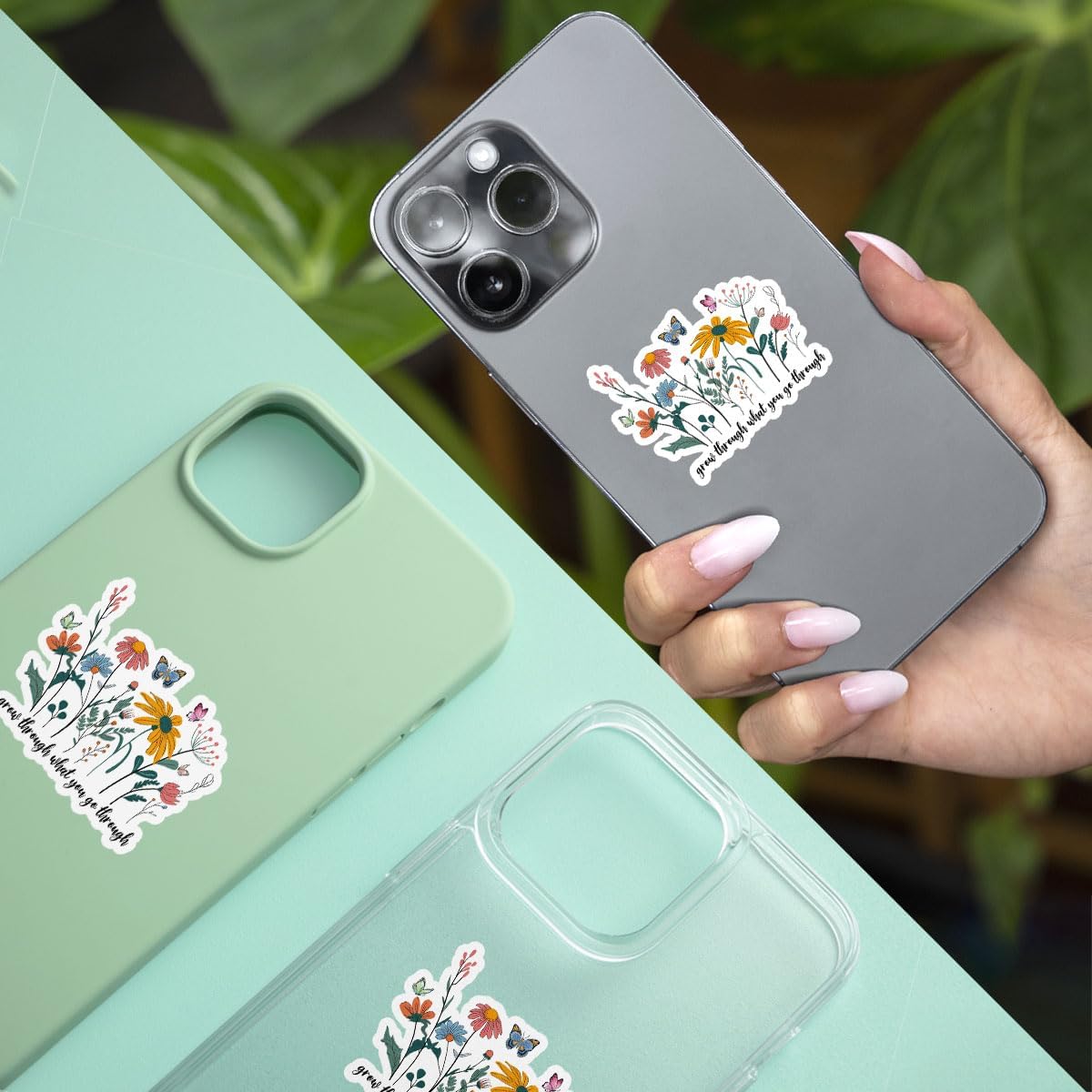 3Pcs Grow Through What You Go Through Motivational Sticker Floral Sarcastic Inspirational Waterproof Decal Grow Through What You Go Through Stickers for Laptop Bottle Phone Car Hard Hat Helmet 3"