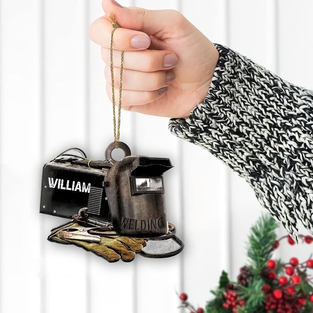 Personalized Christmas Welder Ornament with Name, Custom Welder Gifts, Welder Christmas Birthday Gift for Men Dad, Welder Ornaments for Christmas Tree, 2D Acrylic Wood Ornament (Style 1)