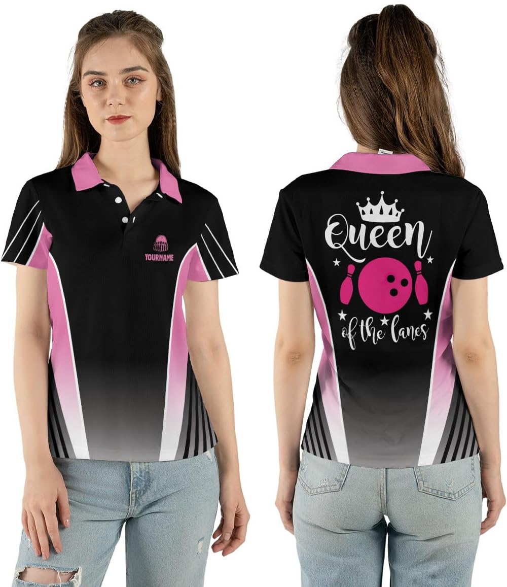 Personalized Bowling Shirts for Women, Custom Name Women Bowling Jersey, Ladies Bowling Polo Shirt for Team