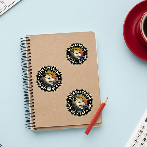 3Pcs Let Eat Trash and Get Hit by A Car Sticker Funny Meme Possum Raccoon Screaming Decal Mental Health Let's Eat Trash and Get Hit by Car Stickers for Laptop Bottle Phone Car Hard Hat Helmet 3"