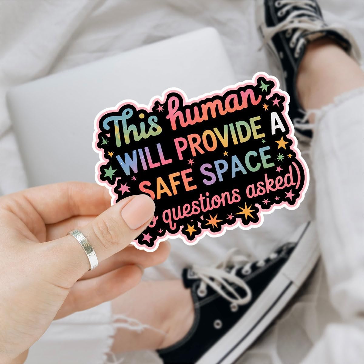 LGBTQ+ This Human Will Provide A Safe Space Sticker, 3 inches Waterproof Vinyl Sticker for Book Laptop Water Bottle Phone Case