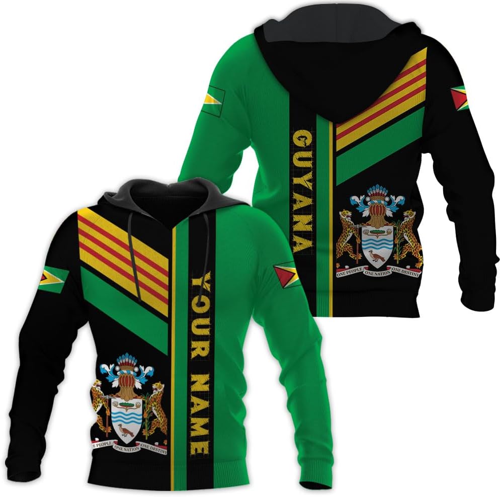Leprints Personalized Guyana Hoodie 3D Guyanese Coat of Arms Flag Guyana 3D Sweatshirt Guyana Guyanese Pride Gift Zip Hoodie