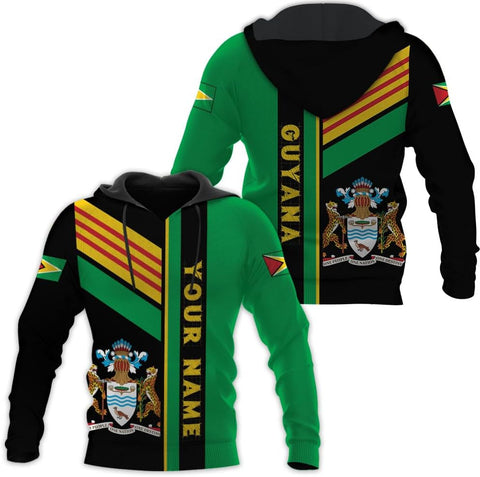 Leprints Personalized Guyana Hoodie 3D Guyanese Coat of Arms Flag Guyana 3D Sweatshirt Guyana Guyanese Pride Gift Zip Hoodie