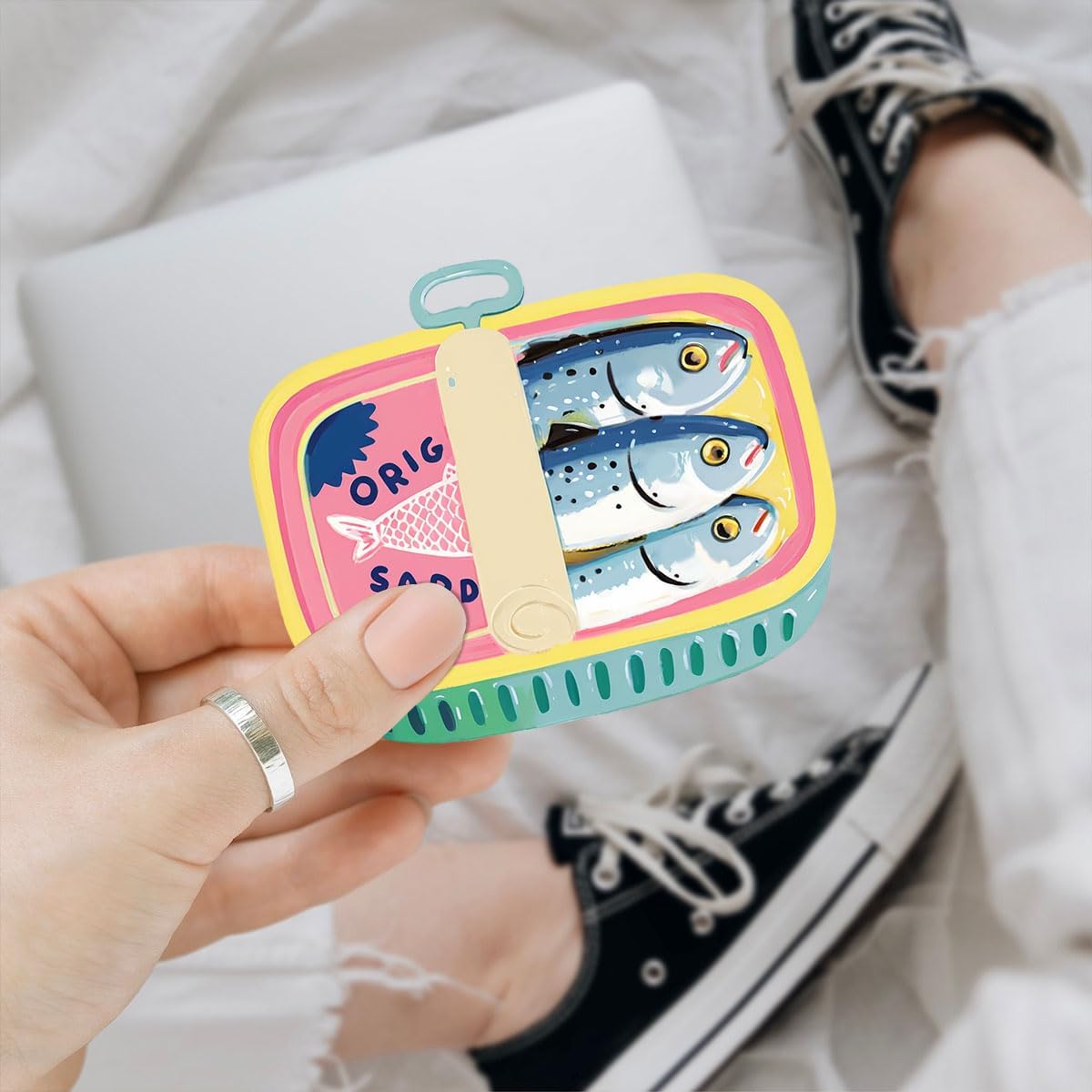 3 Pcs Kawaii Style Sardines Sticker, in Can Fish Sticker, Dark Humor Funny Bumper Die-Cut Vinyl Sticker 3 Inches for Water Bottles Laptop Phone Car Ski Helmet