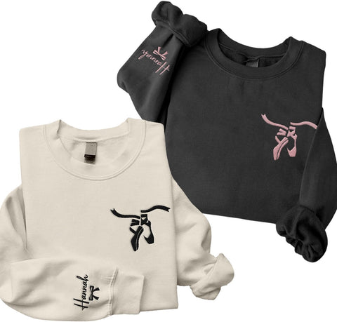 Suseaz Personalized Embroidered Ballet Dancing Sweatshirt Ballerina Dancer Pullover Hoodie Dance Girl Heart Beat Hoodie