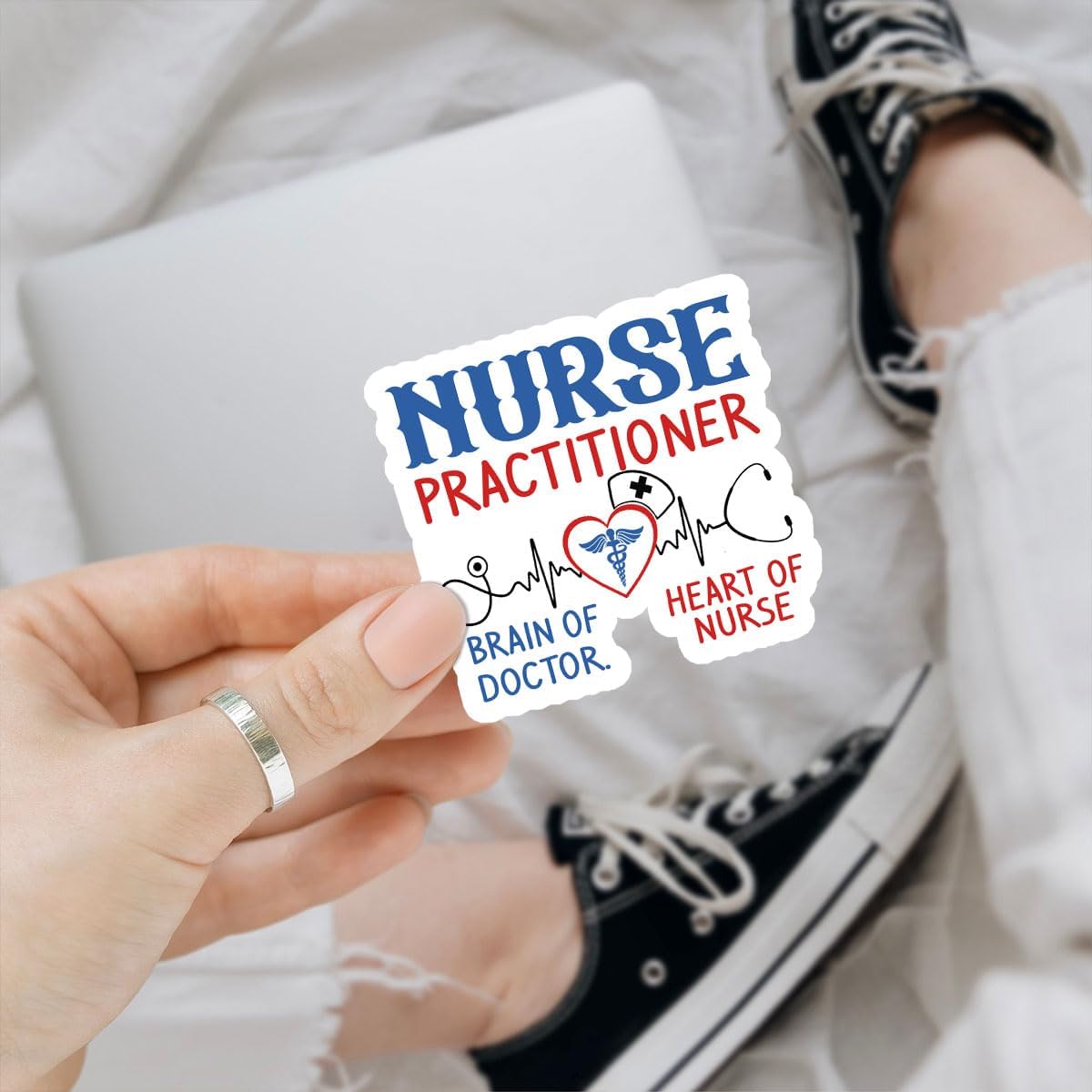3 Pcs Nurse Practitioner Sticker, Brain of Doctor Heart of Nurse Sticker, Funny NP Sticker for Medical Workers, Nurses, Doctors Gift for Laptop Notebook Phone Kindles Tumbler (Nurse Practitioner 1)