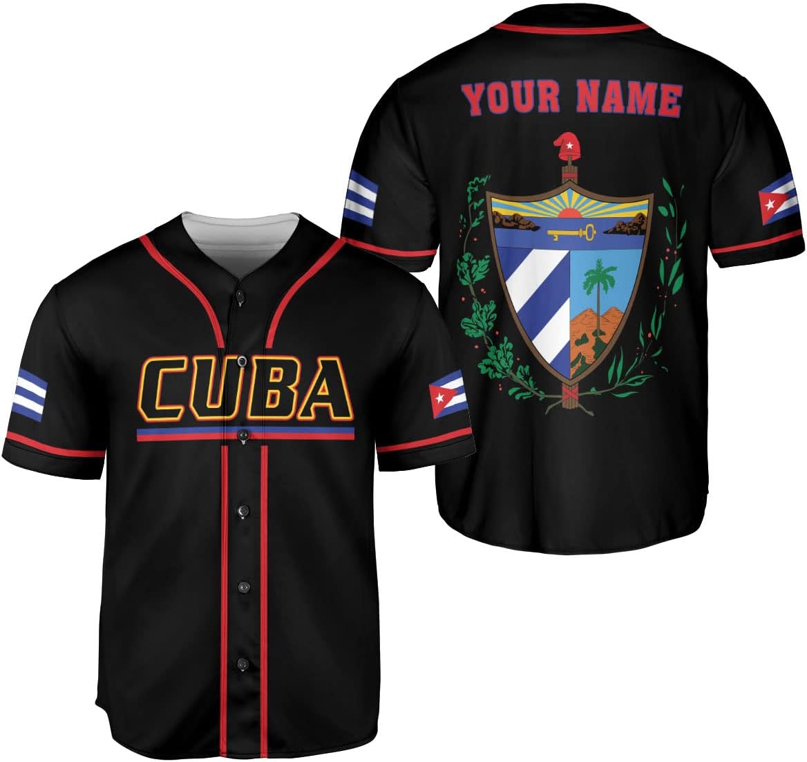 Podagree Personalized Cuba Baseball Shirt, Cuban Flag Jersey for Men and Women