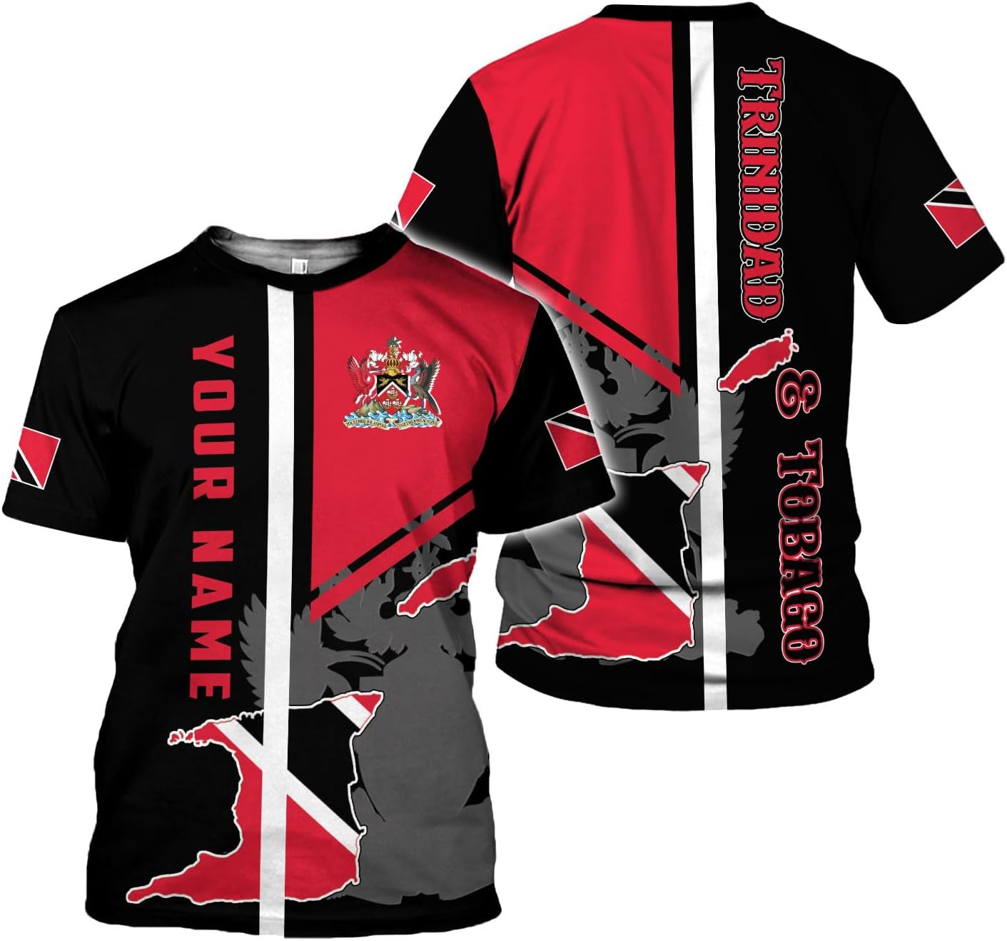 MoonArt Personalized Trinidad & Tobago Shirts Trinidad and Tobago Coat of Arms Flag 3D Shirts Trinidad Pride Gift