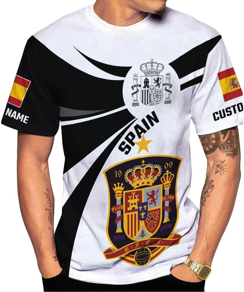 MoonArt Personalized Spain Shirt Custom Spain Espana Flag Shirts for Men and Women, Spain Spanish Pride