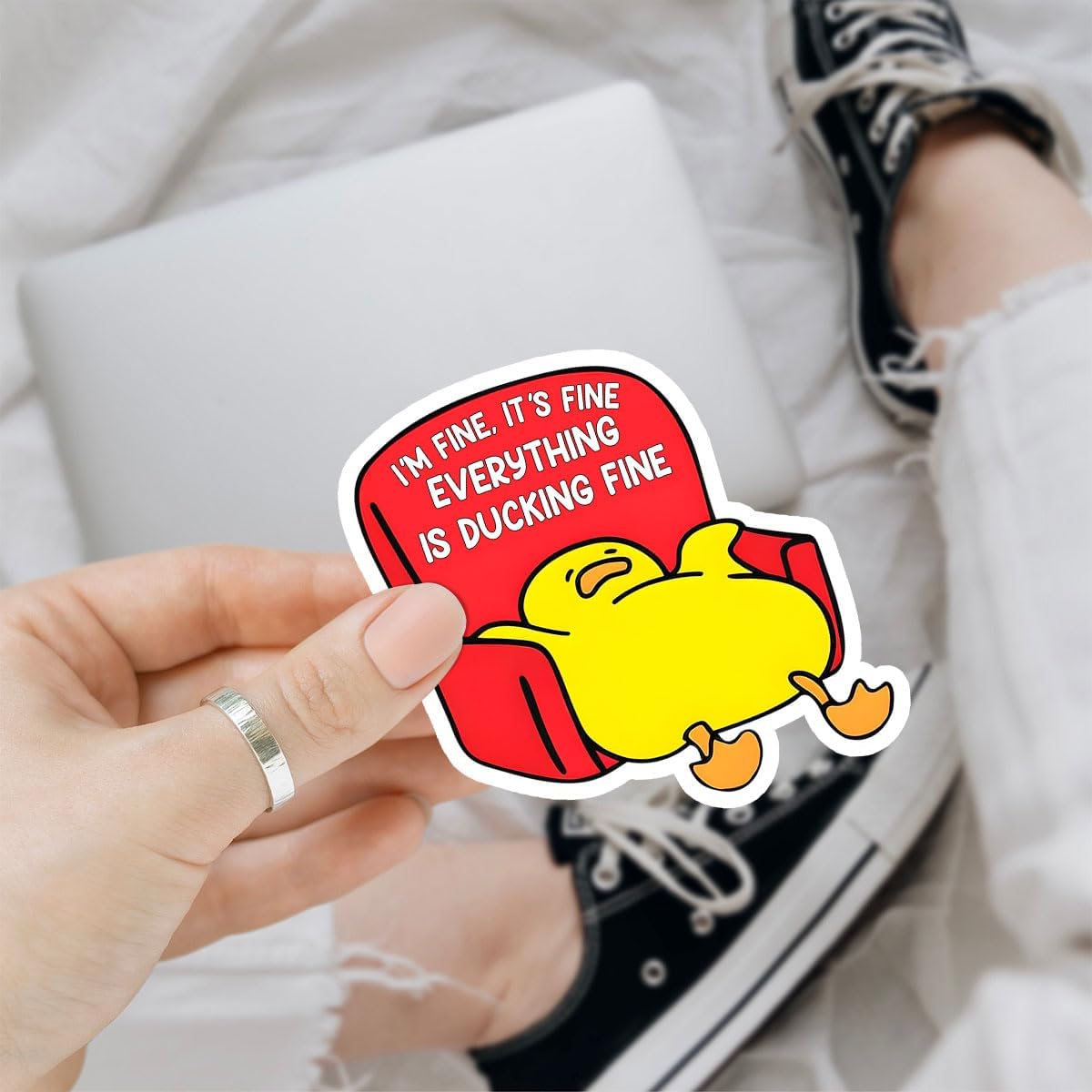 (3Pcs) I'm Fine, It's Fine Everything is Ducking Fine Sticker, Yellow Duck Sticker, Funny Meme Cute Duck Decal, Duck Vinyl Sticker - Stickers for Laptop Water Bottle Phone Car Window Helmet 3"