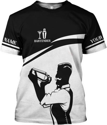 Personalized Bartender Shirt Custom Bartender Shirts Bartending 3D T Shirts Bartender Cocktail Wine Tshirt for Men and Women
