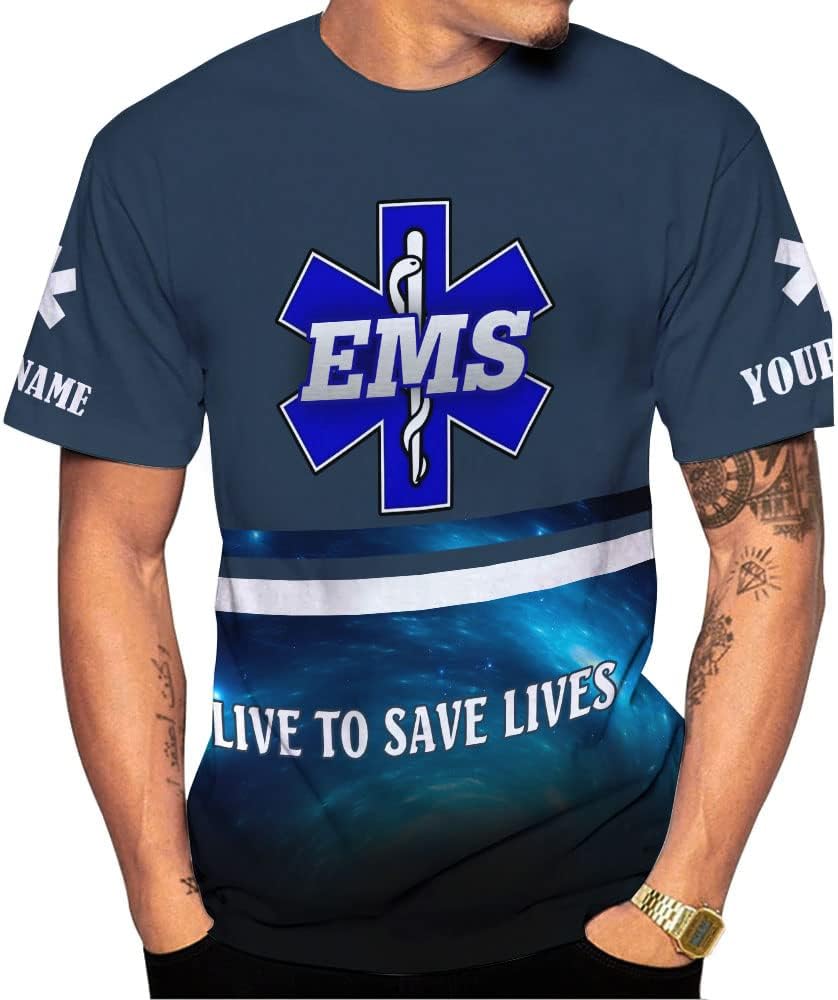 Mostefy Personalized Name EMS Shirt 3D Uniform Emergency Medical Technician, EMS Shirts for Men, EMT Shirt, Paramedic Shirt