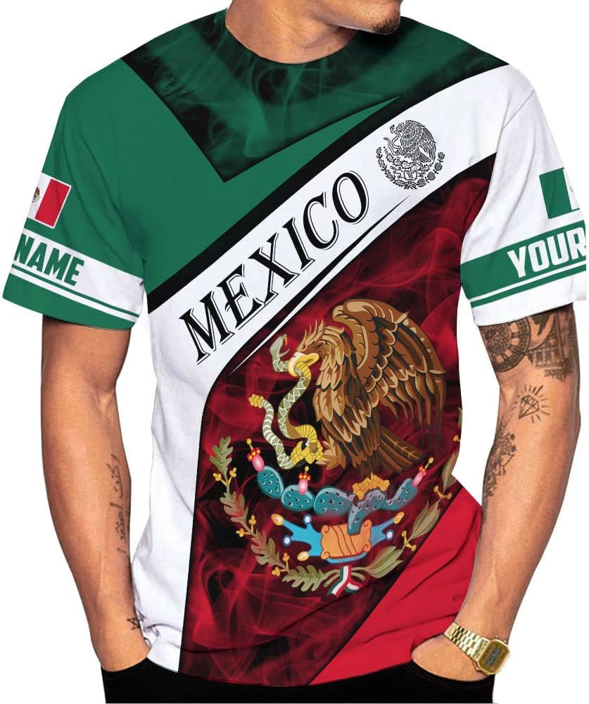 Mostprints Personalized Name Mexican Shirts 3D Customized Mexico Shirt US Flag, Mexican Shirts for women Unisex
