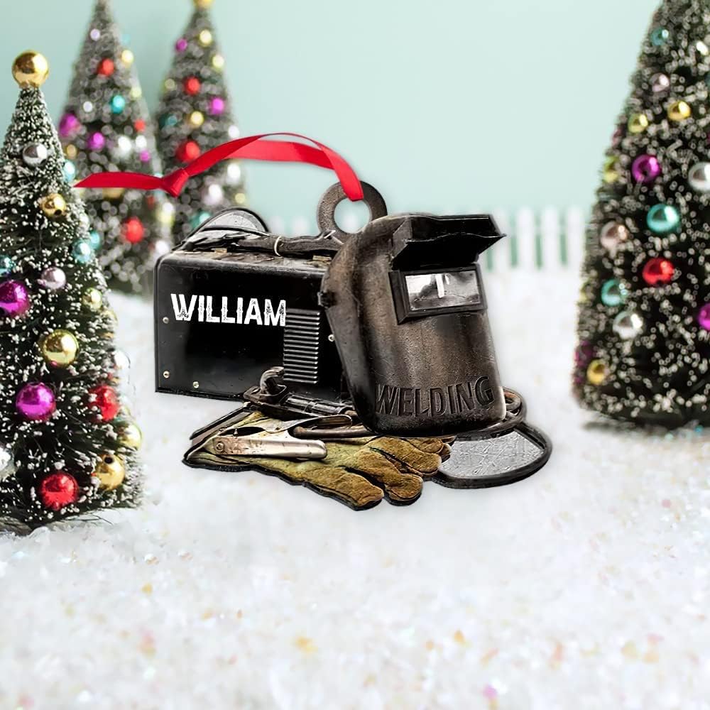 Personalized Christmas Welder Ornament with Name, Custom Welder Gifts, Welder Christmas Birthday Gift for Men Dad, Welder Ornaments for Christmas Tree, 2D Acrylic Wood Ornament (Style 1)
