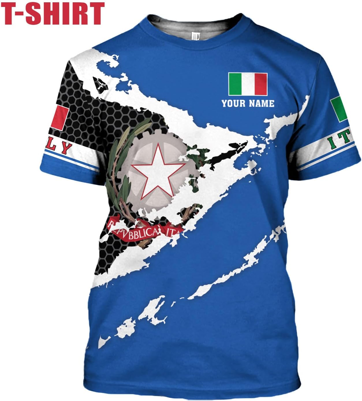 Ligthuy Personalized Name Italy Shirt 3D, Custom Italian Shirt Flag for Men and Women, Italia Shirt Soccer Unisex Size