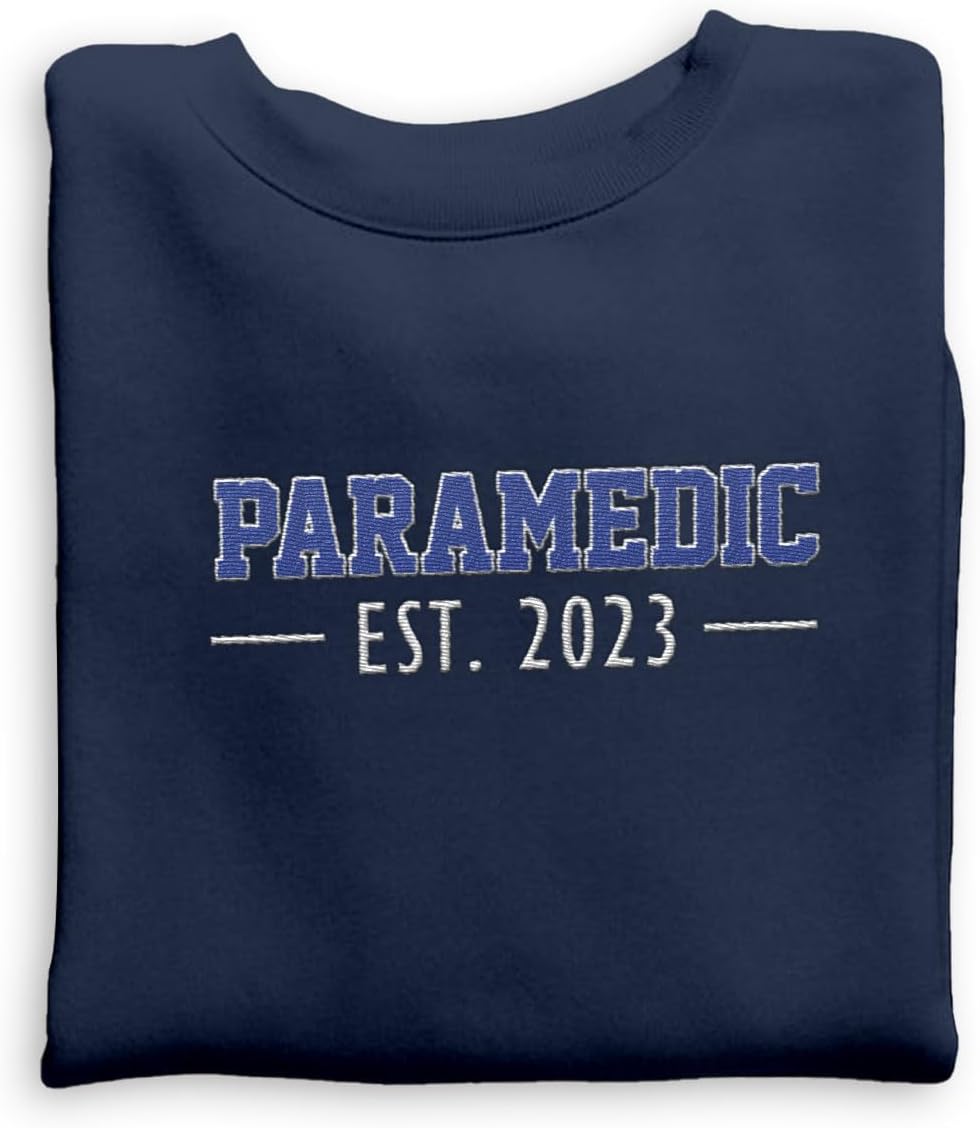 Personalized EMT EMS Paramedic Thin White Line Embroidered Sweatshirt, EMT Student, EMT Future, Medical Worker (Cotton, SS142), Small-5X-Large