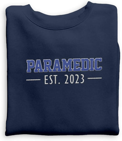 Personalized EMT EMS Paramedic Thin White Line Embroidered Sweatshirt, EMT Student, EMT Future, Medical Worker (Cotton, SS142), Small-5X-Large