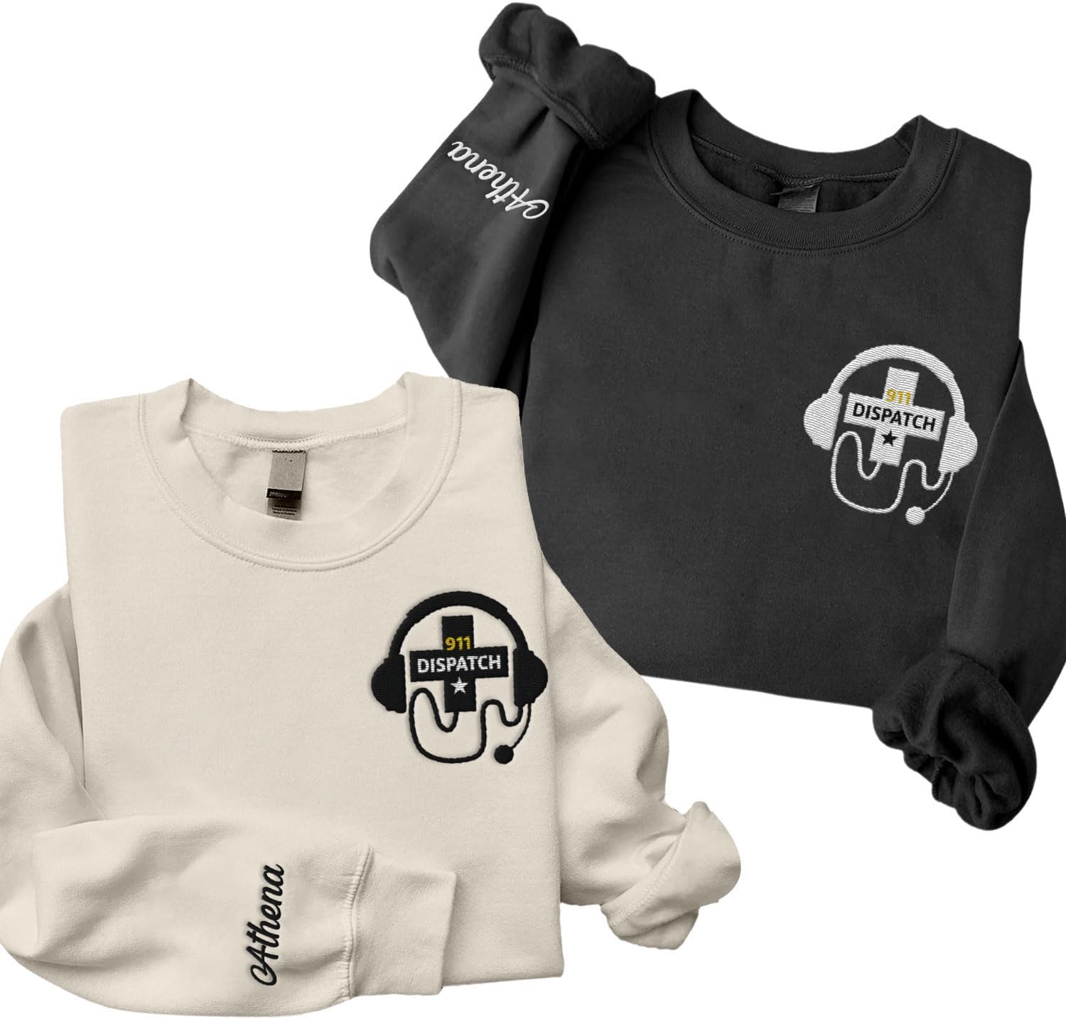 Leeprints Personalized Embroidered Dispatcher 911 Sweatshirt, Pulse Dispatch Embroider Hoodie, Thin Gold Line 911