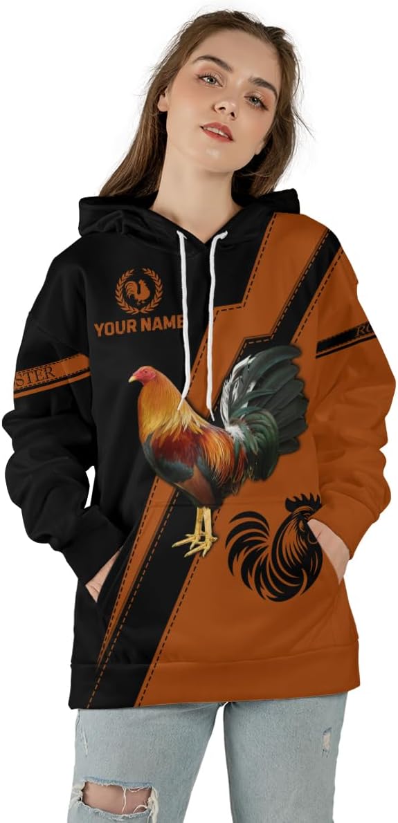 Mostprints Personalized Name Rooster Hoodie 3D, Gallos De Pelea, Chicken Sweatshirt, Chicken Hoodie for Men and Women S-5XL