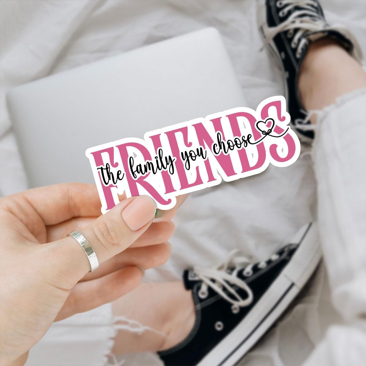 3 Pcs Friends are The Family We Choose Sticker, Friendship Love Quote Motivational Funny Sarcastic Phrase - Funny Vinyl Stickers for Water Bottles Laptop Car Hart Hat Helmet 3 Inches