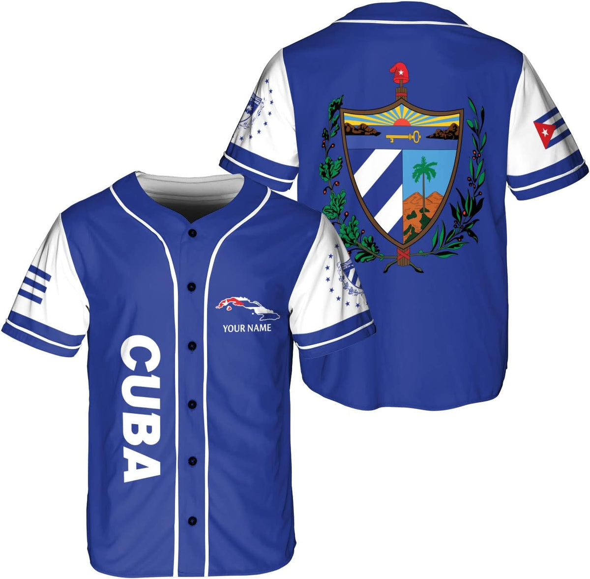 Podagree Personalized Cuba Baseball Shirt, Cuban Flag Jersey for Men and Women