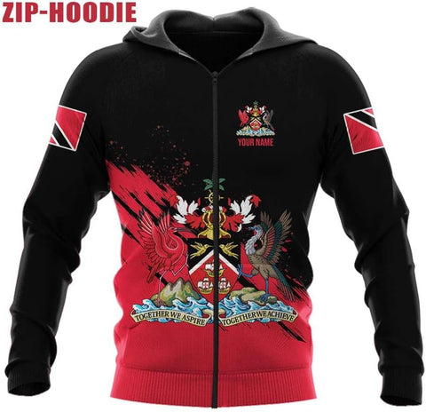 Woseprints Personalized Trinidad & Tobago 3D Hoodie, Trinidad and Tobago Coat of Arms Flag Trinidad Pride Tshirt, Sweatshirt