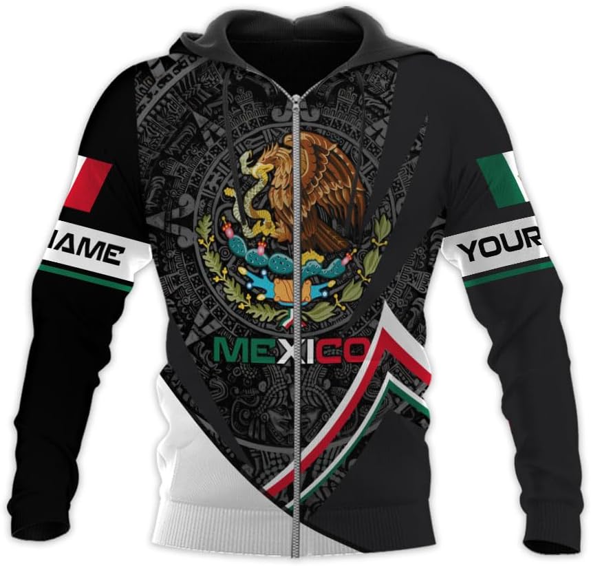Mostprints Personalized Name Mexican Hoodie 3D, Mexican Hoodies for Men, Unisex Mexico Hoodie, Mexico Hoodies for Men