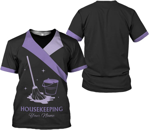 Personalized Housekeeping Shirts, Custom Cleaning Uniforms for Women 3D Cleaning Service Gifts Housekeeper Shirt Clean Lady