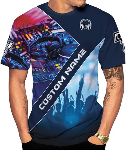 Woseprints Personalized DJ 3D T-Shirts, Custom DJ Shirt with Name, DJ Gifts for Men EDM Music Festival Clothing, Gift for DJ