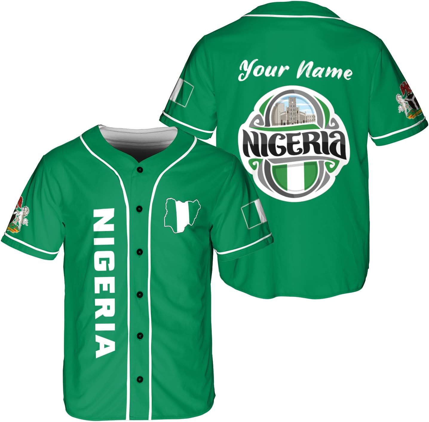 AOVL Personalized Nigeria Baseball Jersey Nigerian Flag Jersey Shirts Nigeria Flag Nigerian Pride Gift T-Shirt Nigerian Pride