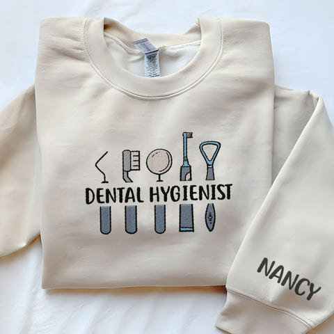 Custom Dental Dentist Sweatshirt Assistant Embroidered Gift Hygienist Long Shirt Sleeve Crew Design Hoodie Pullover Top Women