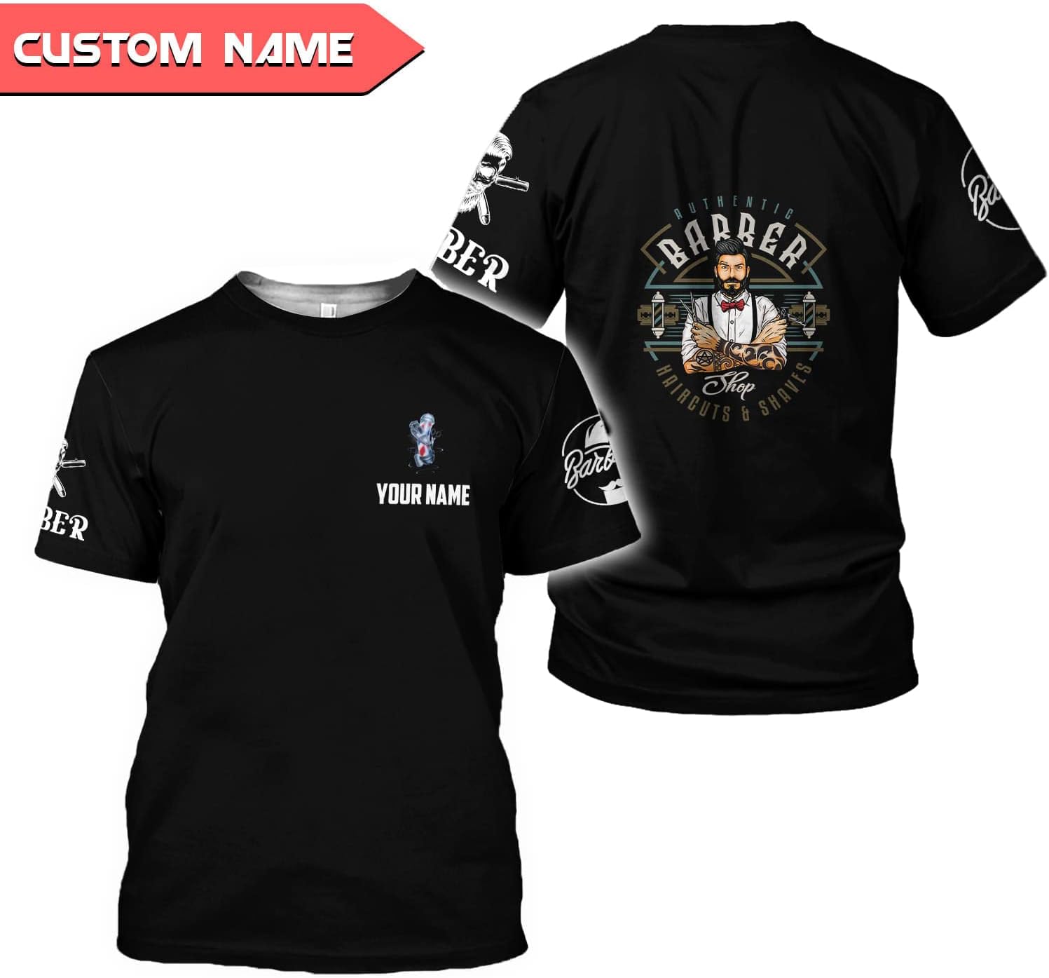 Personalized Barber Shop Shirt 3D Barber Shirts Hairdresser Haircutting Hairstylist Custom Salon Barber Tshirt Pole Scissors