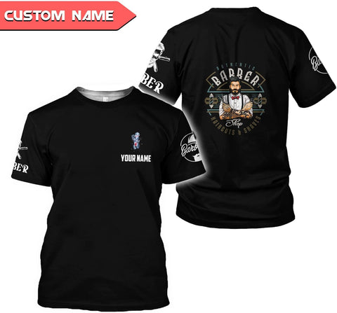 Personalized Barber Shop Shirt 3D Barber Shirts Hairdresser Haircutting Hairstylist Custom Salon Barber Tshirt Pole Scissors