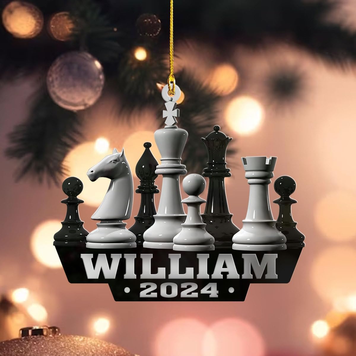 Mostefy Personalized Chess Ornament 2024, Chess Christmas Ornament, Name Chess Board Ornaments,Custom Ornament for Chess Player, King and Queen Chess Ornament (Style 2)