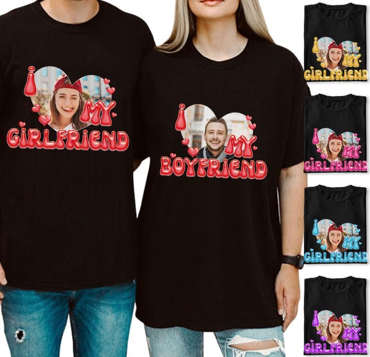 mostprints Personalized I Love My Girlfriend Boyfriend Shirt, I Love My Girlfriend Tee with Custom Photo, Couples Shirts