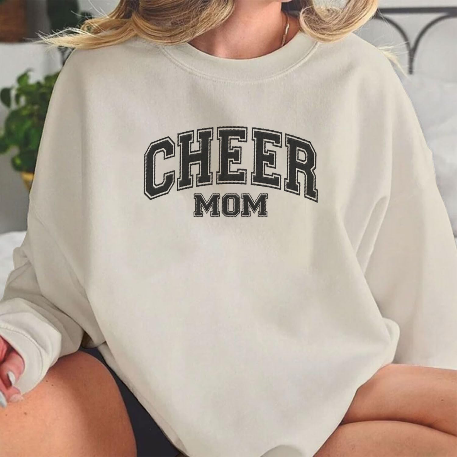 Personalized Embroidered Cheer Mom Sweatshirt Custom Proud Cheerleader Mom Embroidery Sweatshirt Gift for Cheerleader Mother (Cotton, CM 2)