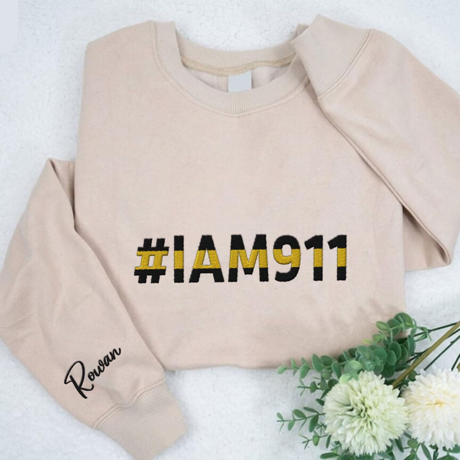 Leeprints Personalized Embroidered Dispatcher 911 Sweatshirt, Pulse Dispatch Embroider Hoodie, Thin Gold Line 911