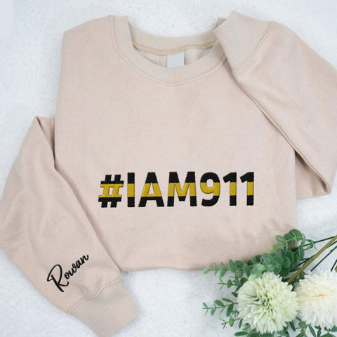 Leeprints Personalized Embroidered Dispatcher 911 Sweatshirt, Pulse Dispatch Embroider Hoodie, Thin Gold Line 911