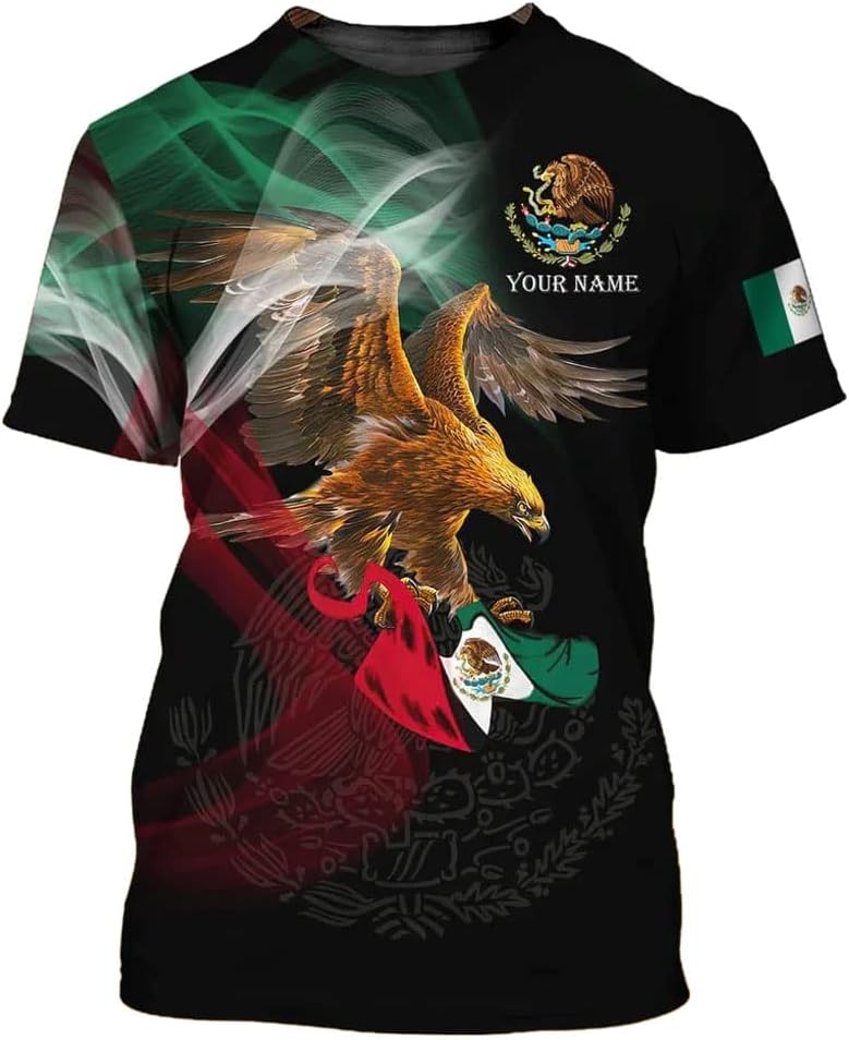 RoyalBro Personalized Mexico Shirt, Camisas de Mexico Customized Mexican Shirts Mexican Flag Mexico 3D Shirt for Men Women