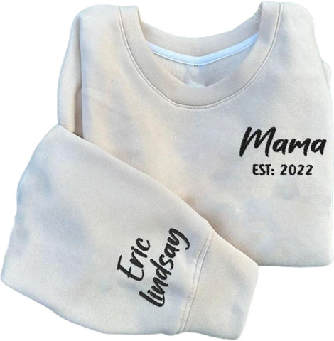 Custom Mama Crewneck Sweatshirt Personalized Mom Est 2024 Sweater with Kids Names Customized Gifts for Mothers Day (Cotton, SS28)
