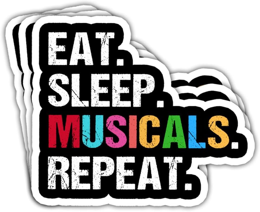 3Pcs Eat Sleep Musicals Repeat Sticker Musical Theatre Stickers for Laptop Musician Gift Drama Theater Gifts Musical Laptop Stickers Theater Musicals Decal for Laptop Phone Car Hard Hat 3"x3"