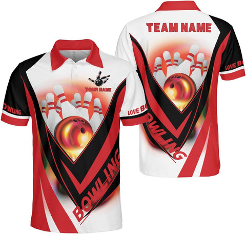 Ligthuy Personalized Name Bowling Polo Shirts 3D for Men and Women, Bowling Shirt, Bowling Shirts for Men Team Bowling Shirt
