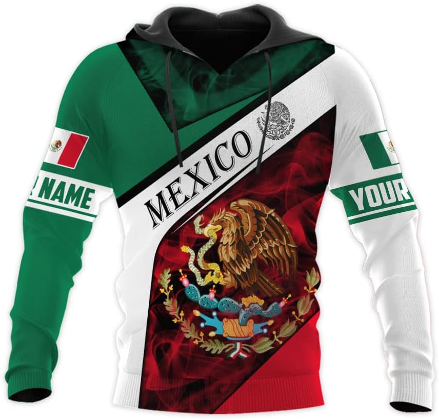 Personalized Name Mexican Hoodie 3D, Customized Mexican Hoodies for Men, Unisex Mexico Hoodie, Mexico Hoodies for Men