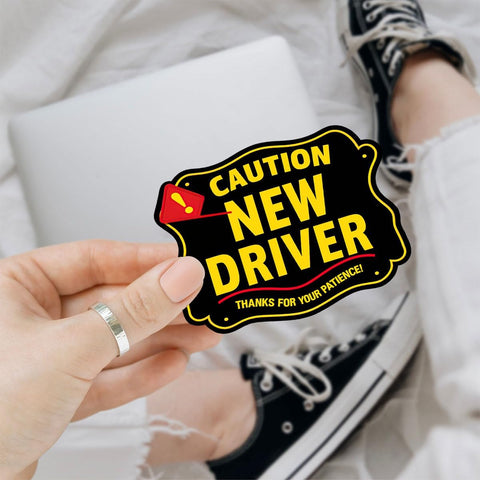 Caution New Driver, Thanks for Your Patience 3" Car Sticker, New Driver Bumper Sticker, Decal Safety Signs for New Driver, Sticker Waterproof for Truck, Car, Helmet