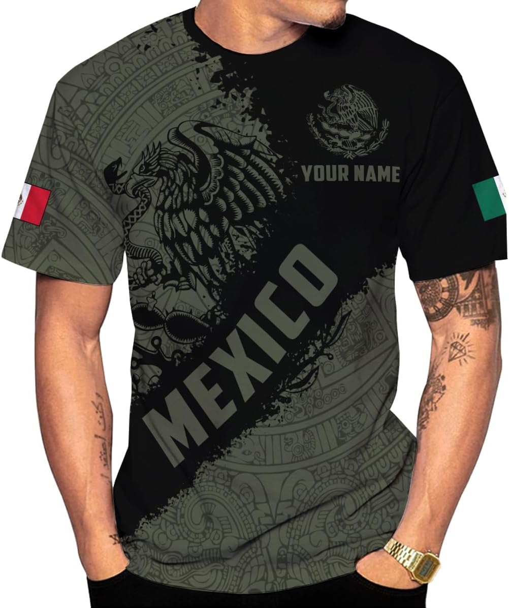 Mostefy Personalized Name Mexican Shirts 3D Customized Mexico Shirt US Flag, Mexican Shirts for Women Unisex