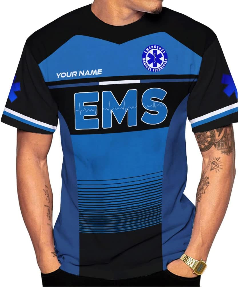Mostefy Personalized Name EMS Shirt 3D Uniform Emergency Medical Technician, EMS Shirts for Men, EMT Shirt, Paramedic Shirt