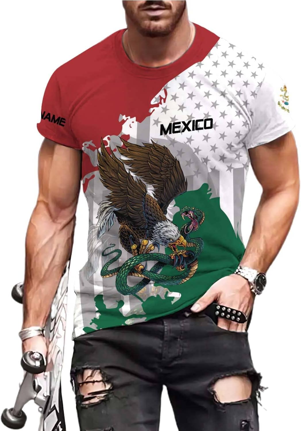Paniprints Personalized Name Mexican Shirts for Men, Customized Mexico Shirts for Men, Mexico Shirts for Women Mexico Flag