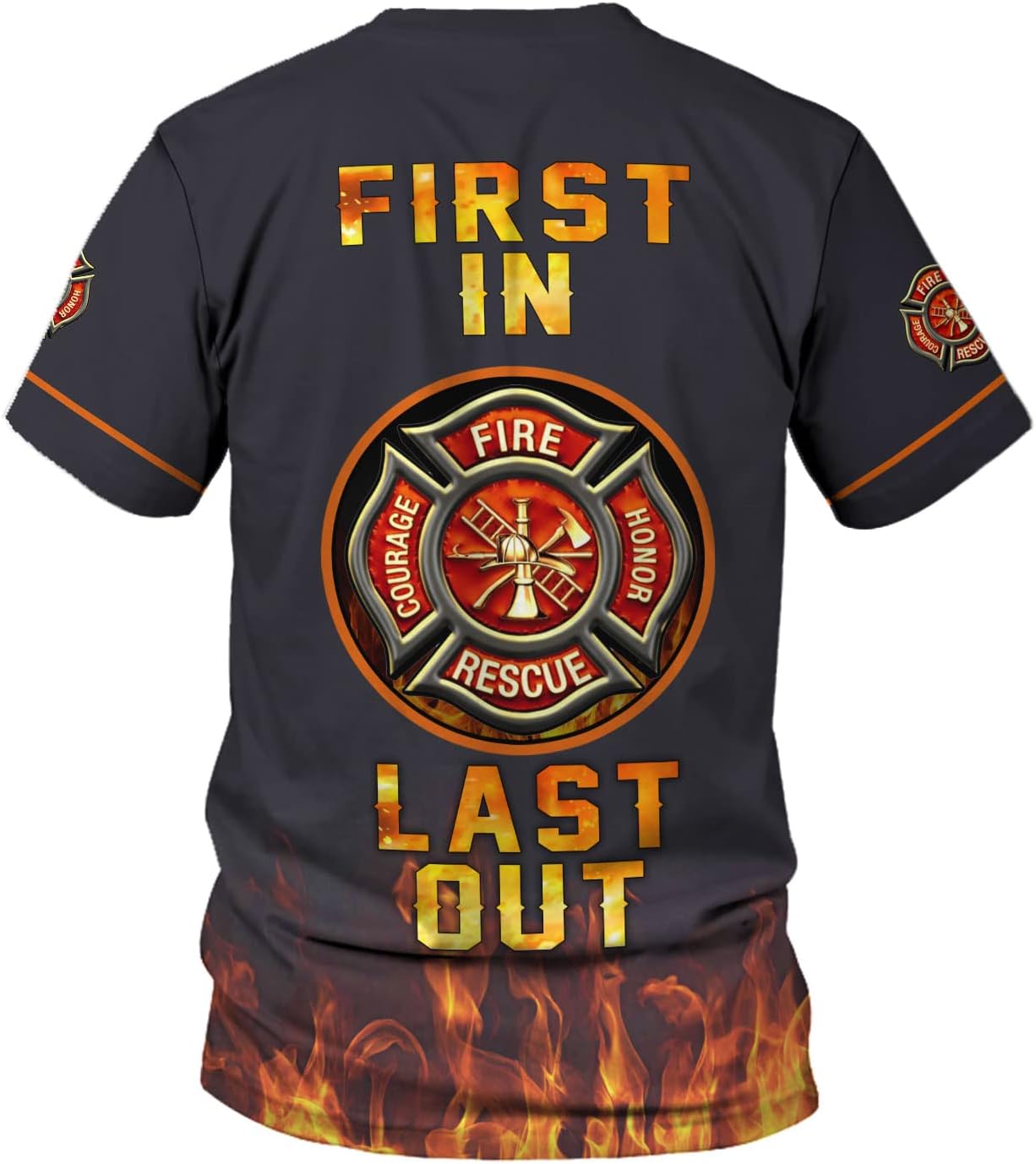 Personalized Name Firefighter Patriotic Thin Red Line Firefighter USA Flag T Shirts for Men and Women Full Size S-5XL